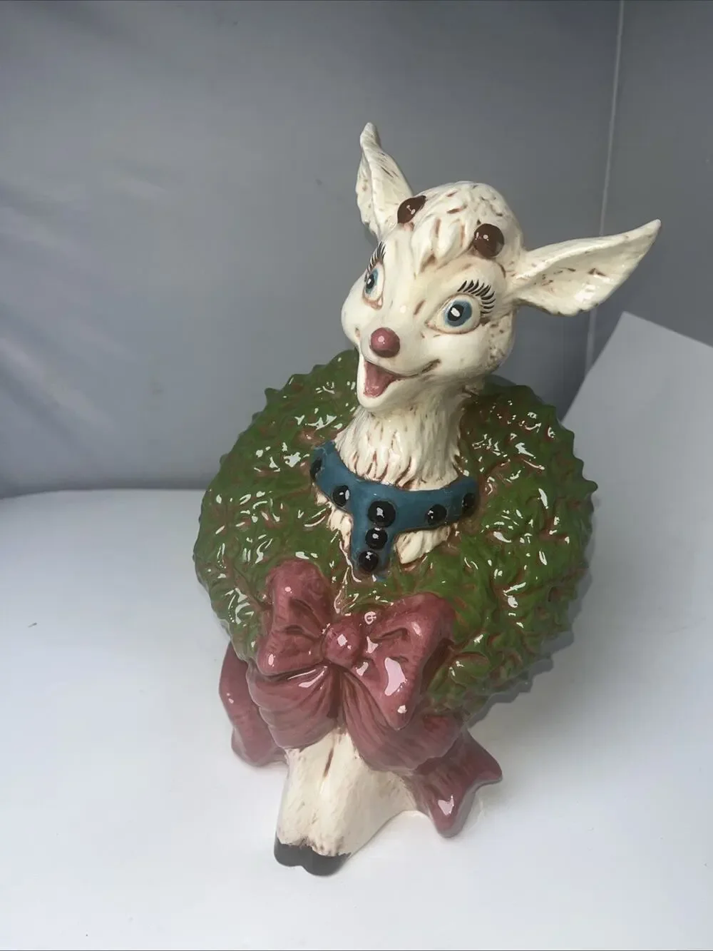 Vintage Ceramic Reindeer Deer Wreath 1950’s Christmas Decoration